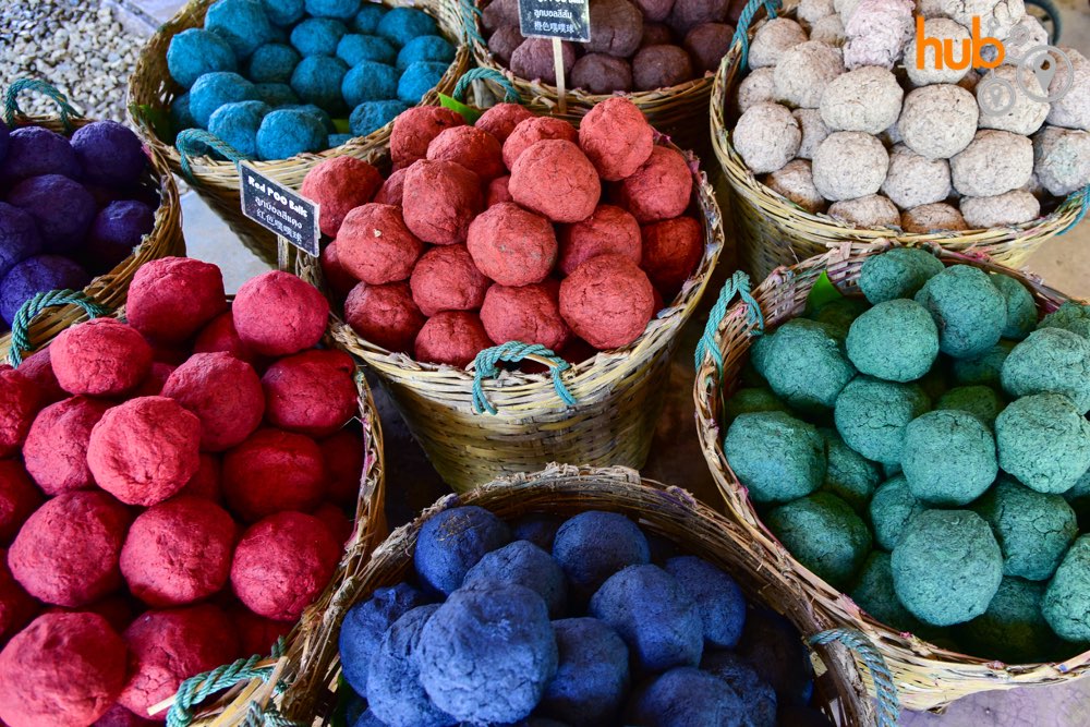 Cloured balls of elephant poo ready for the paper making process