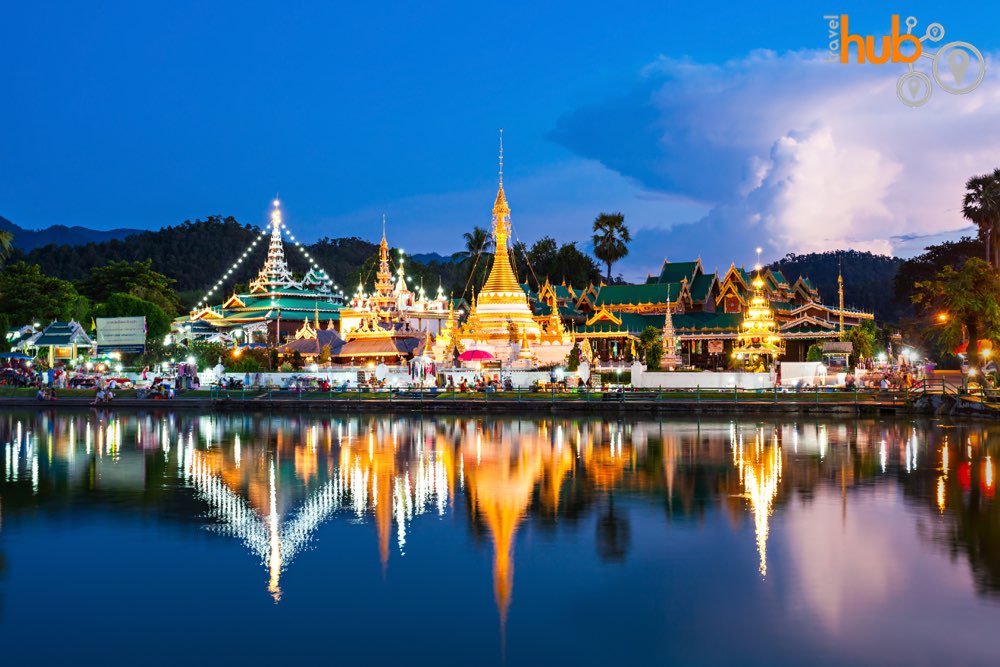 and the same temple lit up in the evening