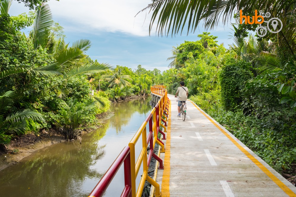 The quiet roads and raised walkways are great for biking